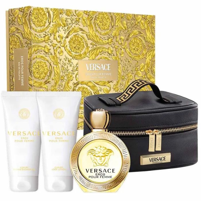 35471621754928489 Eros Pour Femme zestaw woda toaletowa spray 100ml + balsam do ciała 100ml + żel pod prysznic 100ml + kosmetyczka - obrazek 1