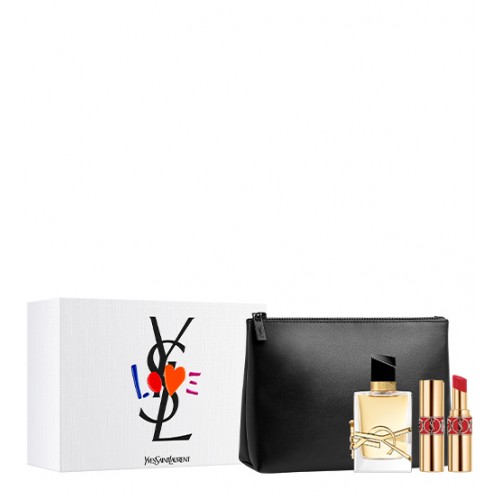 35686681666870850 Libre Pour Femme zestaw woda perfumowana spray 50ml + Rouge Volupte Shine No.105 3.2g + kosmetyczka - obrazek 1