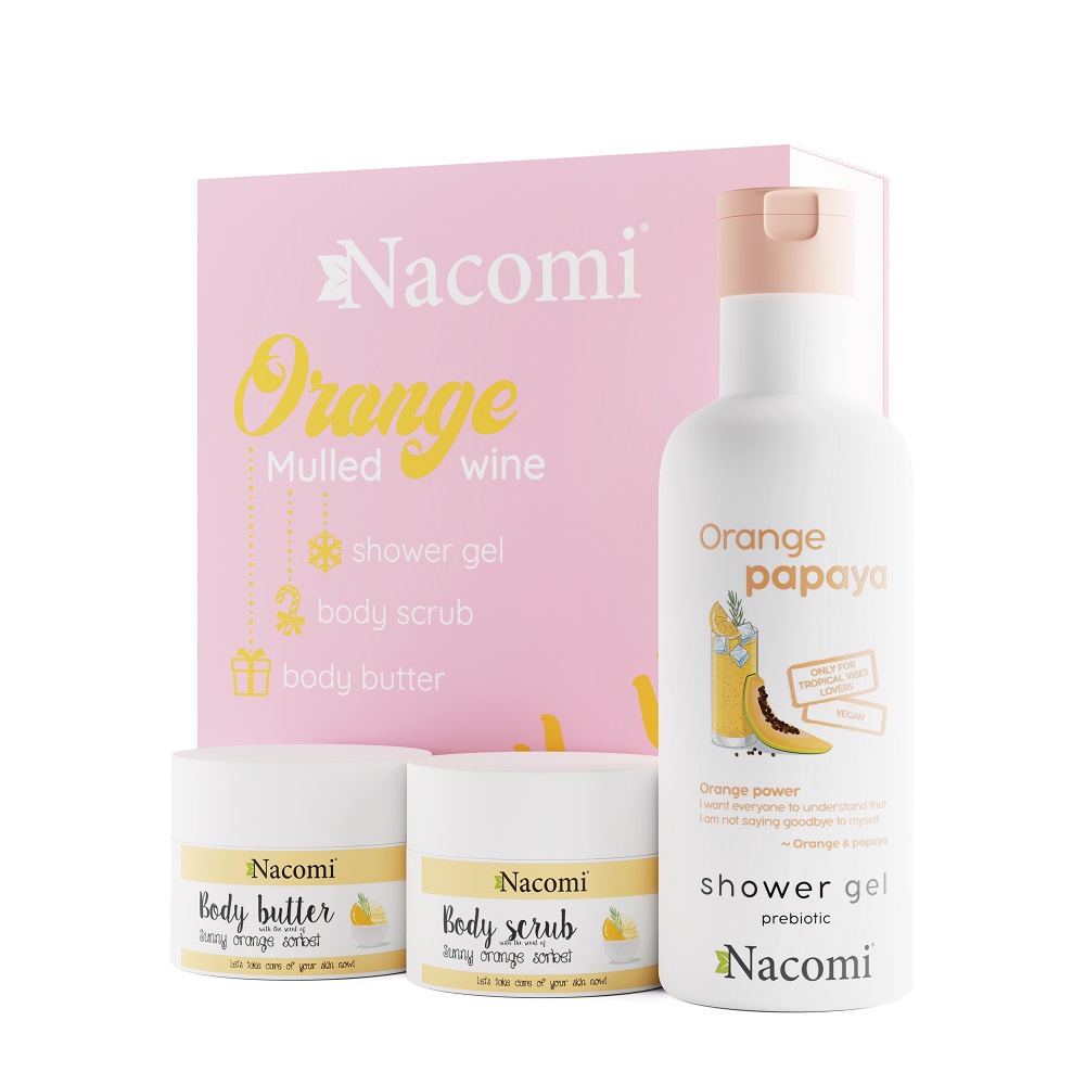 36003681667564329 Orange Mulled Wine zestaw żel pod prysznic 300ml + masło do ciała 50ml + peeling do ciała 50ml - obrazek 1