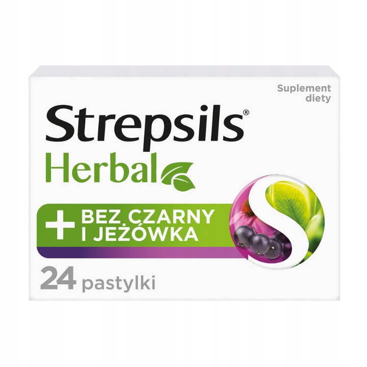 36172221642998983 Herbal pastylki do ssania łagodzące podrażnione gardło i struny głosowe suplement diety Bez Czarny i Jeżówka 24szt. - obrazek 1