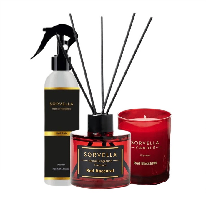 37371841730379987 Red Baccarat zestaw dyfuzor zapachowy 120ml + zapach do wnętrz 200ml + świeca zapachowa 170g - obrazek 1