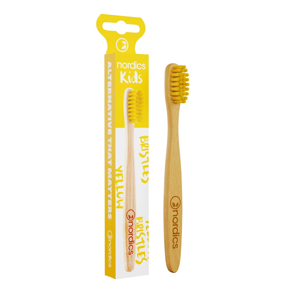 37463491676882103 Kids Bamboo Toothbrush bambusowa szczoteczka do zębów dla dzieci Yellow - obrazek 1