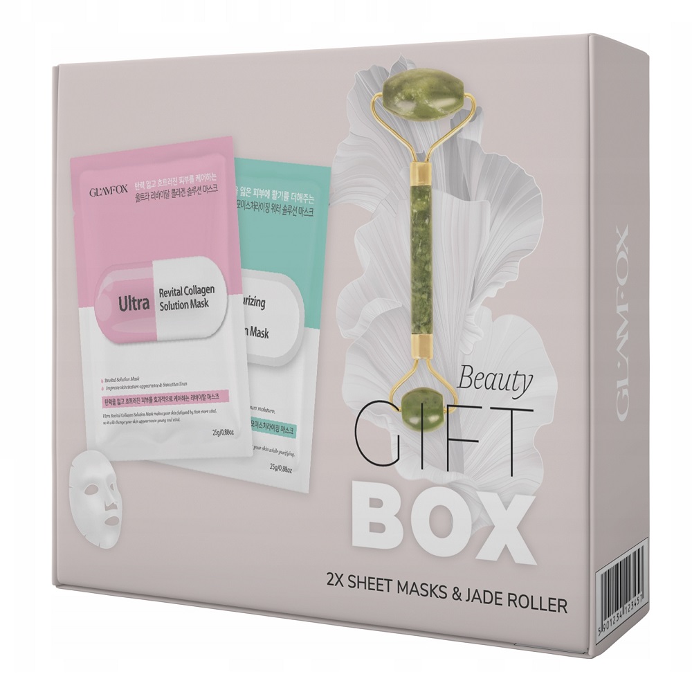 37966951702275110 Beauty Gift Box zestaw nawilżająco-kojąca maska w płachcie 25ml + rewitalizująca maska w płachcie 25ml + roller do masażu twarzy - obrazek 1