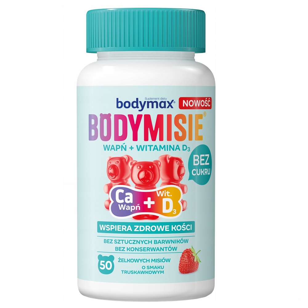 38933301756111199 Bodymisie Wapń + Witamina D3 żelki dla dzieci suplement diety Truskawka 50szt. - obrazek 1