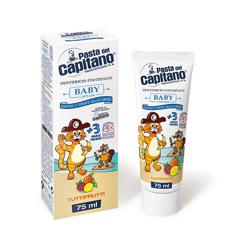 39044881680267778 Baby Captain pasta do zębów dla dzieci 3+ Wieloowocowa 75ml - obrazek 1