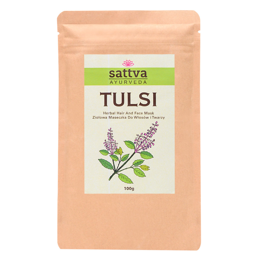 39776631698208524 Tulsi Herbal Hair And Face Mask ziołowa maseczka do włosów i twarzy 100g - obrazek 1