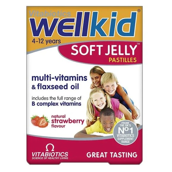 40417131735831210 Wellkid Soft Jelly Pastilles suplement diety dla dzieci o smaku truskawkowym 30 żelków - obrazek 1
