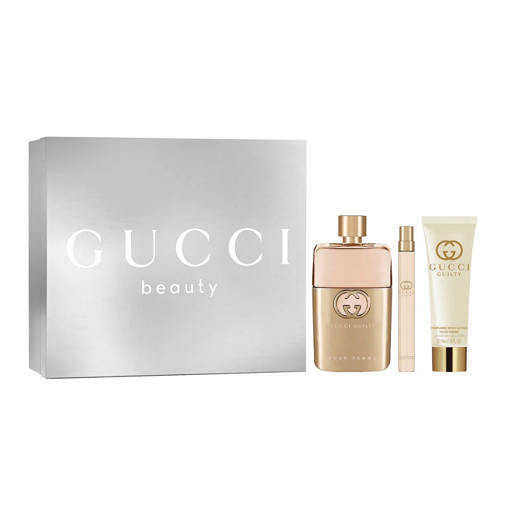 40984101753447216 Guilty Pour Femme zestaw woda perfumowana spray 90ml + woda perfumowana spray 10ml + balsam do ciała 50ml - obrazek 1