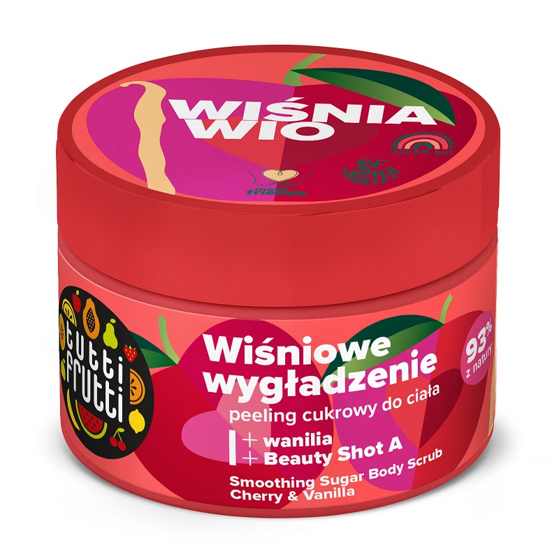 42390881692193317 Tutti Frutti wygładzający peeling cukrowy do ciała Wiśnia i Wanilia + Beauty Shot A 300g - obrazek 1