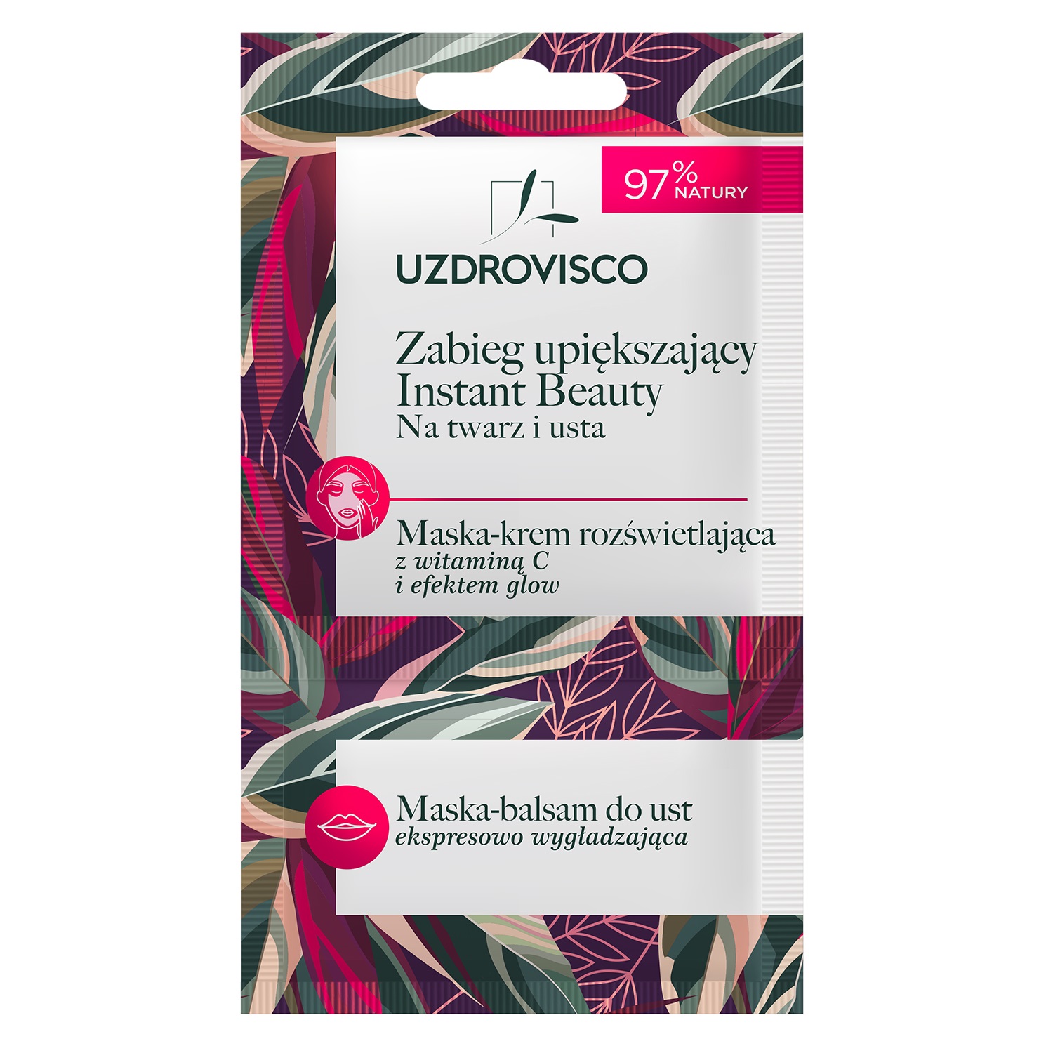 43682641697633298 Instant Beauty zabieg upiększający na twarz i usta maska-krem rozświetlająca z wit. C + maska-balsam do ust 8ml - obrazek 1