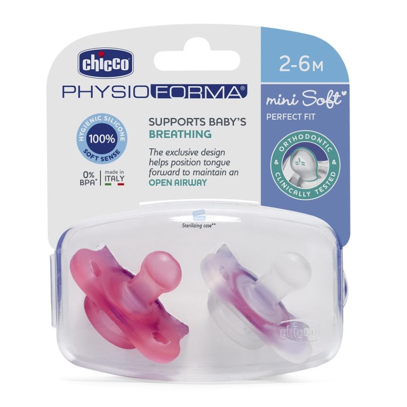 43796001675944909 PhysioForma smoczek silikonowy uspokajający Mini Soft 2-6m Girl 2szt - obrazek 1