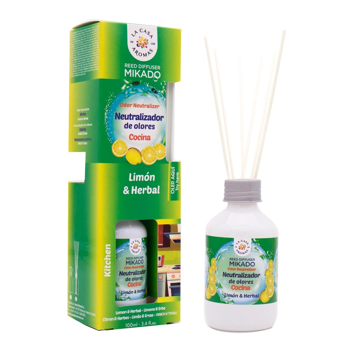 44060531661422571 Special Kitchen Odor Neutralizer Reed Diffuser patyczki zapachowe Cytryna i Zioła 100ml - obrazek 1