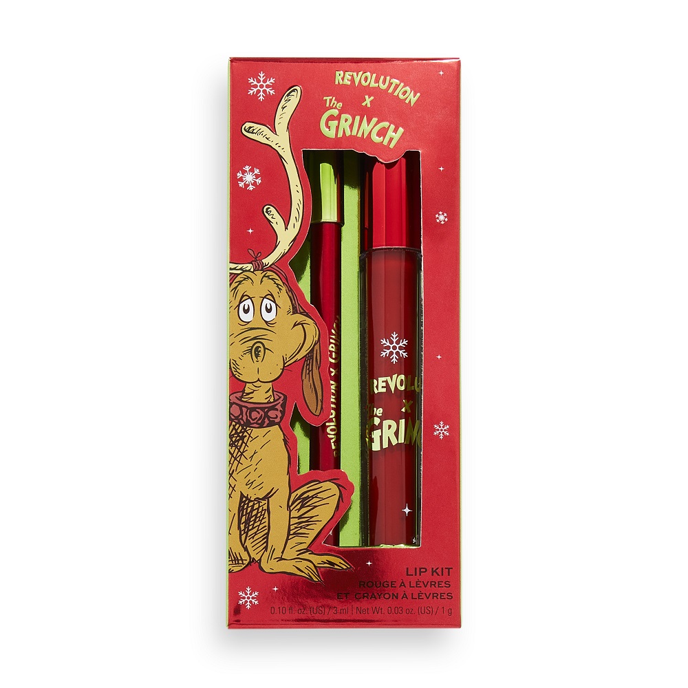 44149721667818888 The Grinch x Revolution Little Max Lip Kit zestaw Liquid Lipstick pomadka w płynie 3ml + Lip Liner konturówka do ust 1g - obrazek 1