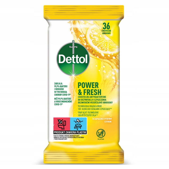 44266681648641304 Power & Fresh chusteczki antybakteryjne do dezynfekcji i czyszczenia Cytryna 36szt - obrazek 1