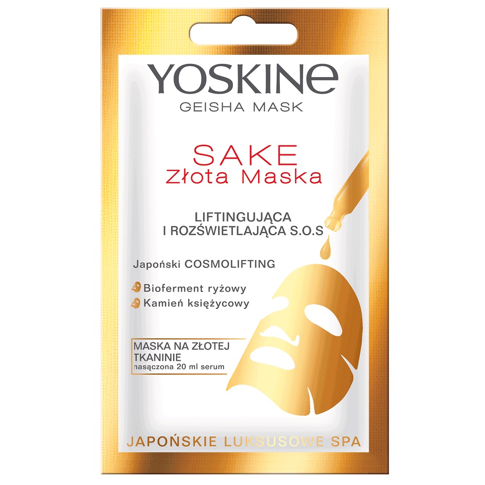 44320741621929557 Geisha Mask Sake maska na złotej tkaninie liftingująca i rozświetlająca S.O.S 20ml - obrazek 1