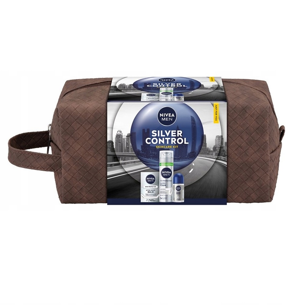 44347211761314079 Men Silver Control zestaw pianka do golenia 200ml + balsam po goleniu 100ml + antyperspirant roll-on 50ml + kosmetyczka - obrazek 1