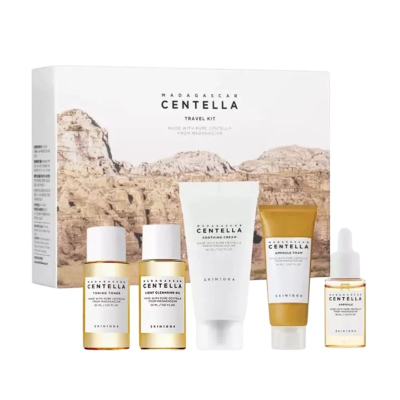 44529731757333532 Madagascar Centella Travel Kit zestaw olejek oczyszczający 30ml + pianka oczyszczająca 20ml + tonik do twarzy 30ml + serum do twarzy 30ml + krem do twarzy 30ml - obrazek 1