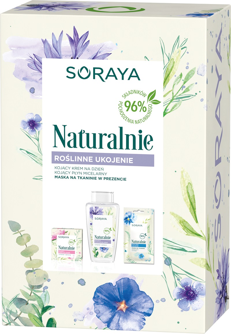 44894521572956658 Naturalnie Roślinne Ukojenie zestaw kojący krem na dzień 50ml + kojący płyn micelarny 200ml + maska na tkaninie 17g - obrazek 1