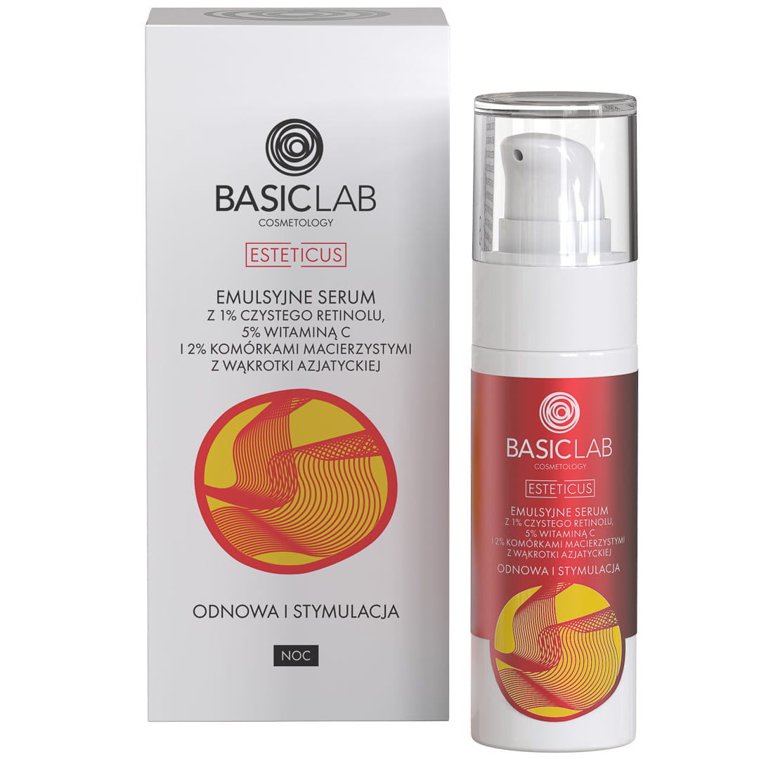 44899921674220948 Esteticus emulsyjne serum z 1% czystego retinolu 5% witaminą C i 2% komórkami macierzystymi z wąkrotki azjatyckiej 30ml - obrazek 1