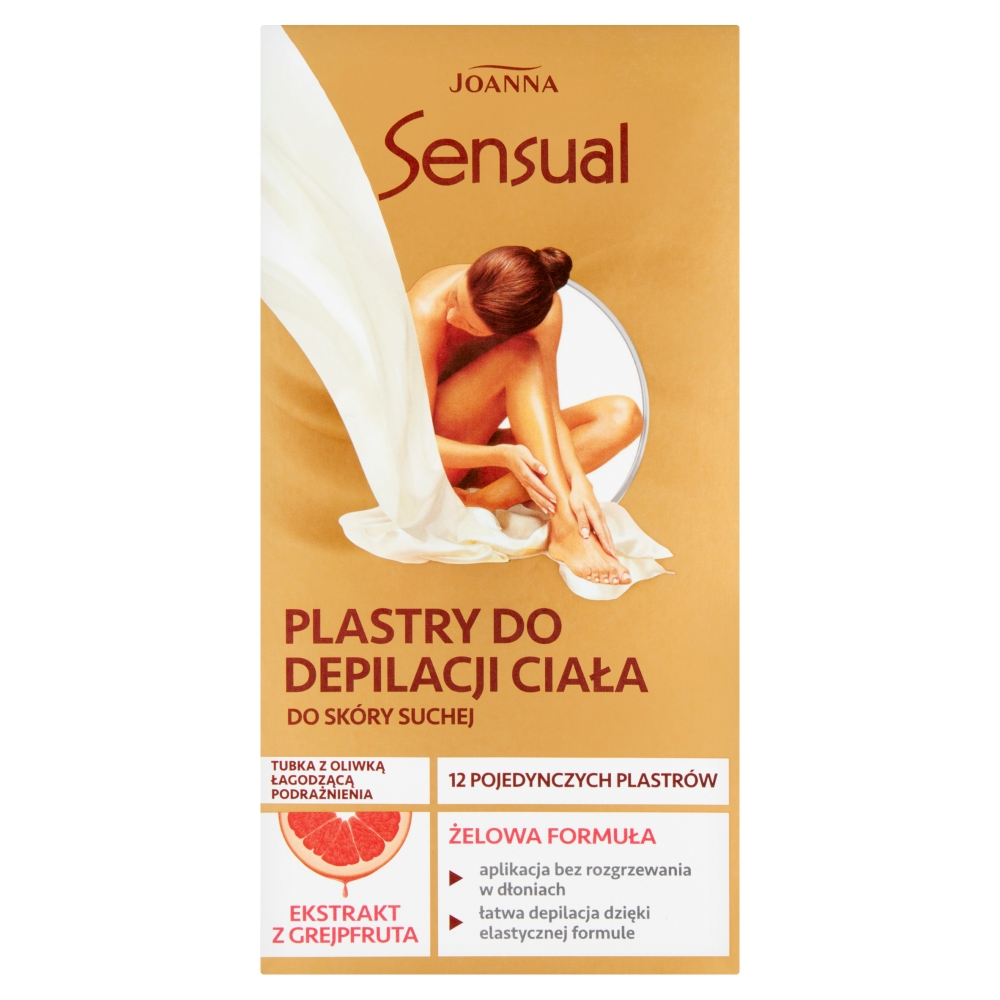 44993771776963428 Sensual plastry do depilacji ciała do skóry suchej Ekstrakt z Grejpfruta 12szt + tubka z oliwką łagodzącą 10ml - obrazek 1