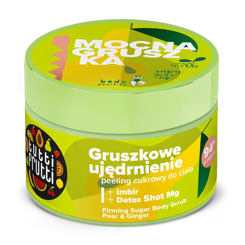 45312021692191859 Tutti Frutti ujędrniający peeling cukrowy do ciała Gruszka i Imbir + Detox Shot Mg 300g - obrazek 1