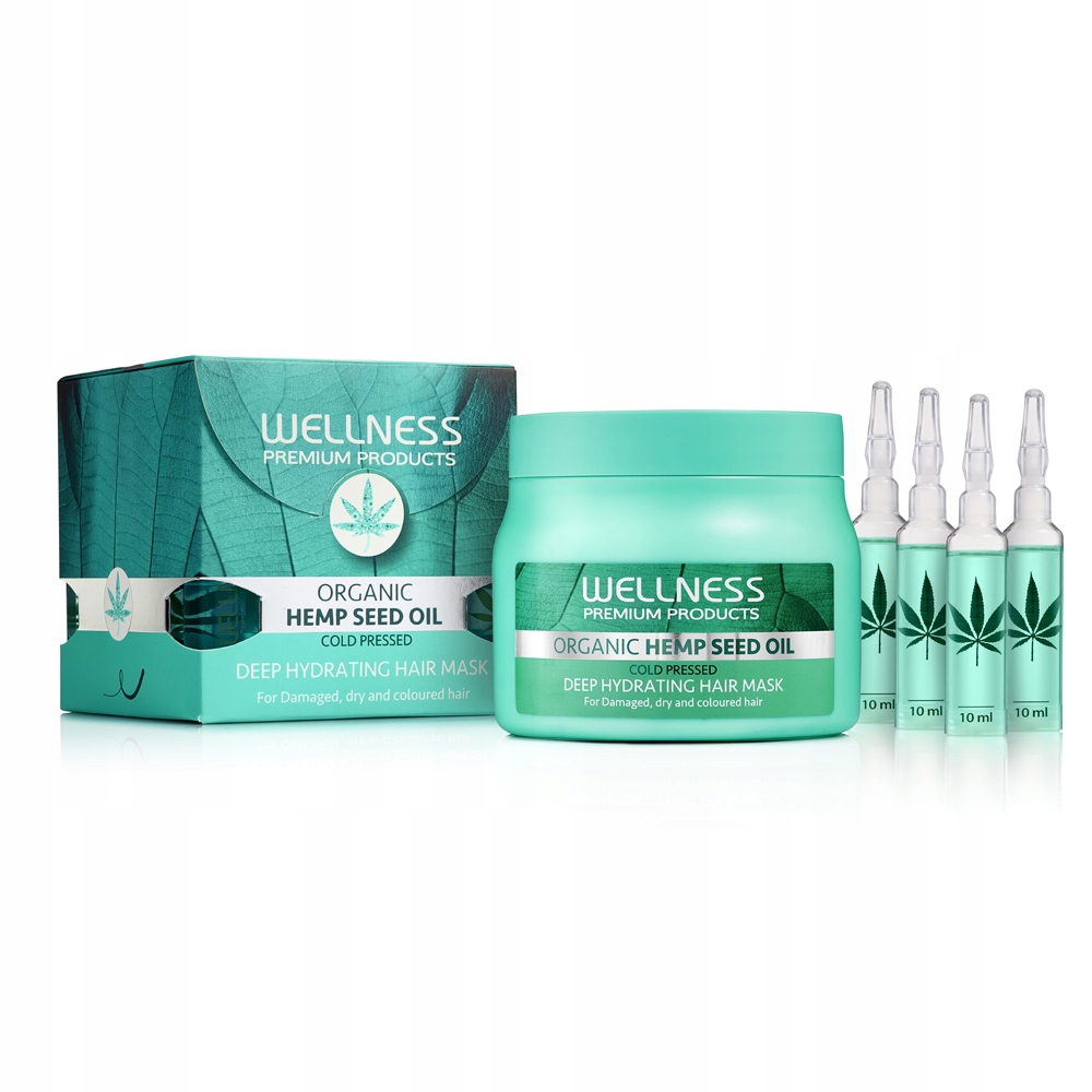 4543341642149298 Organic Hemp Seed Oil Deep Hydrating Hair Mask głęboko nawilżająca maska do włosów 500ml + ampułki 4szt - obrazek 1