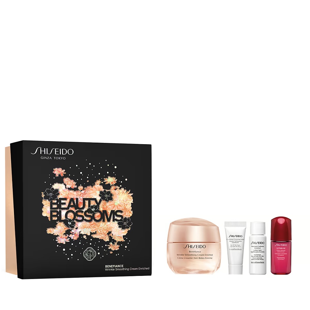 45943121671008837 Beauty Blossoms zestaw Benefiance Wrinkle Smoothing Enriched Cream 50ml + Ultimune Power Infusing Concentrate 10ml + Treatment Softener Enriched 7ml + Clarifying Cleansing Foam 5ml - obrazek 1