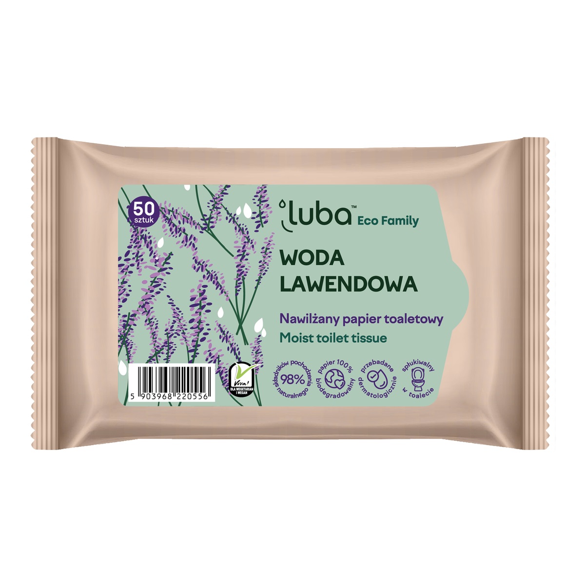 46194251680605069 Eco Family nawilżany papier toaletowy z Wodą Lawendową 50szt. - obrazek 1