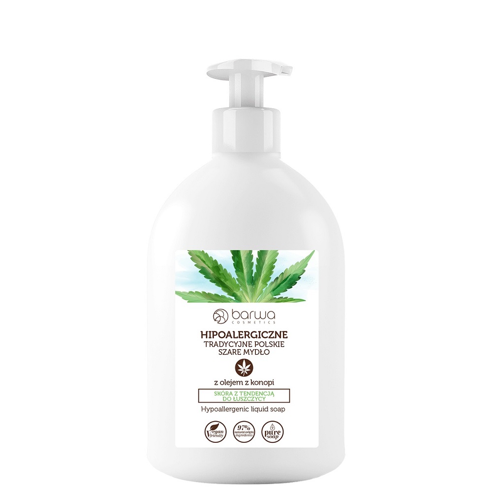 46495671625458871 Hipoalergiczne tradycyjne polskie szare mydło w płynie z olejem z konopi 500ml - obrazek 1