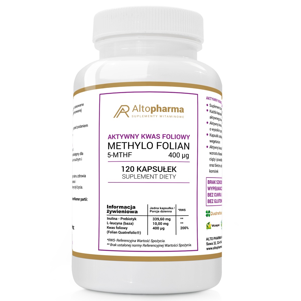 46791771762422021 Aktywny Kwas Foliowy Methylo Folian 5-MTHF 400 mcg suplement diety 120 kapsułek - obrazek 1