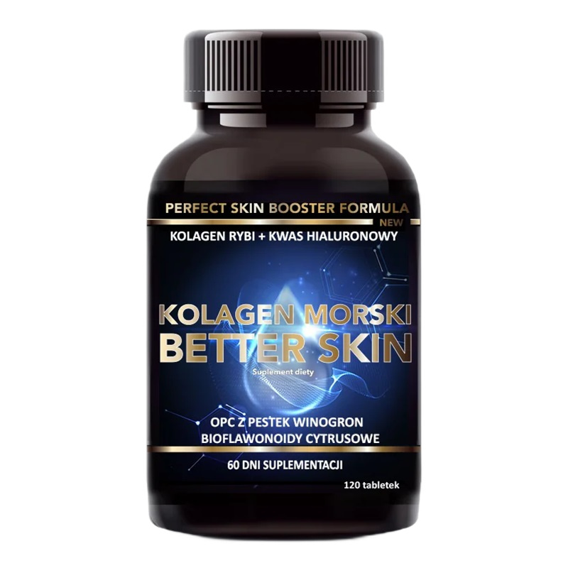 46893641720091164 Kolagen Morski Better Skin + Witamina C + Kwas Hialuronowy suplement diety 120 tabletek - obrazek 1