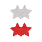 Pretty Pasties nakładki na biust Glitter Stars Red/Silver 2 pary