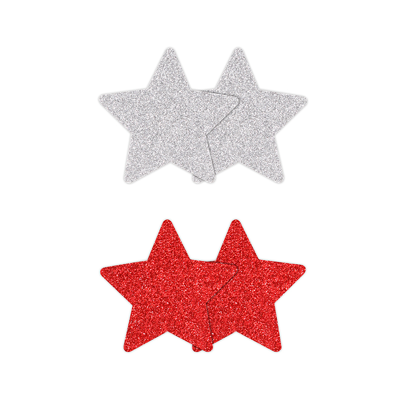 47043421697725066 Pretty Pasties nakładki na biust Glitter Stars Red/Silver 2 pary - obrazek 1