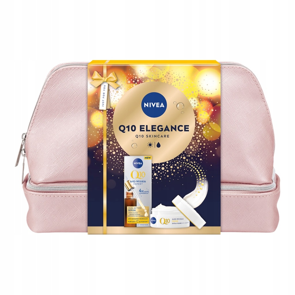 47398641761291930 Q10 Elegance zestaw podwójnie aktywne serum do twarzy 30ml + ujędrniający krem na dzień SPF15 50ml + kosmetyczka - obrazek 1