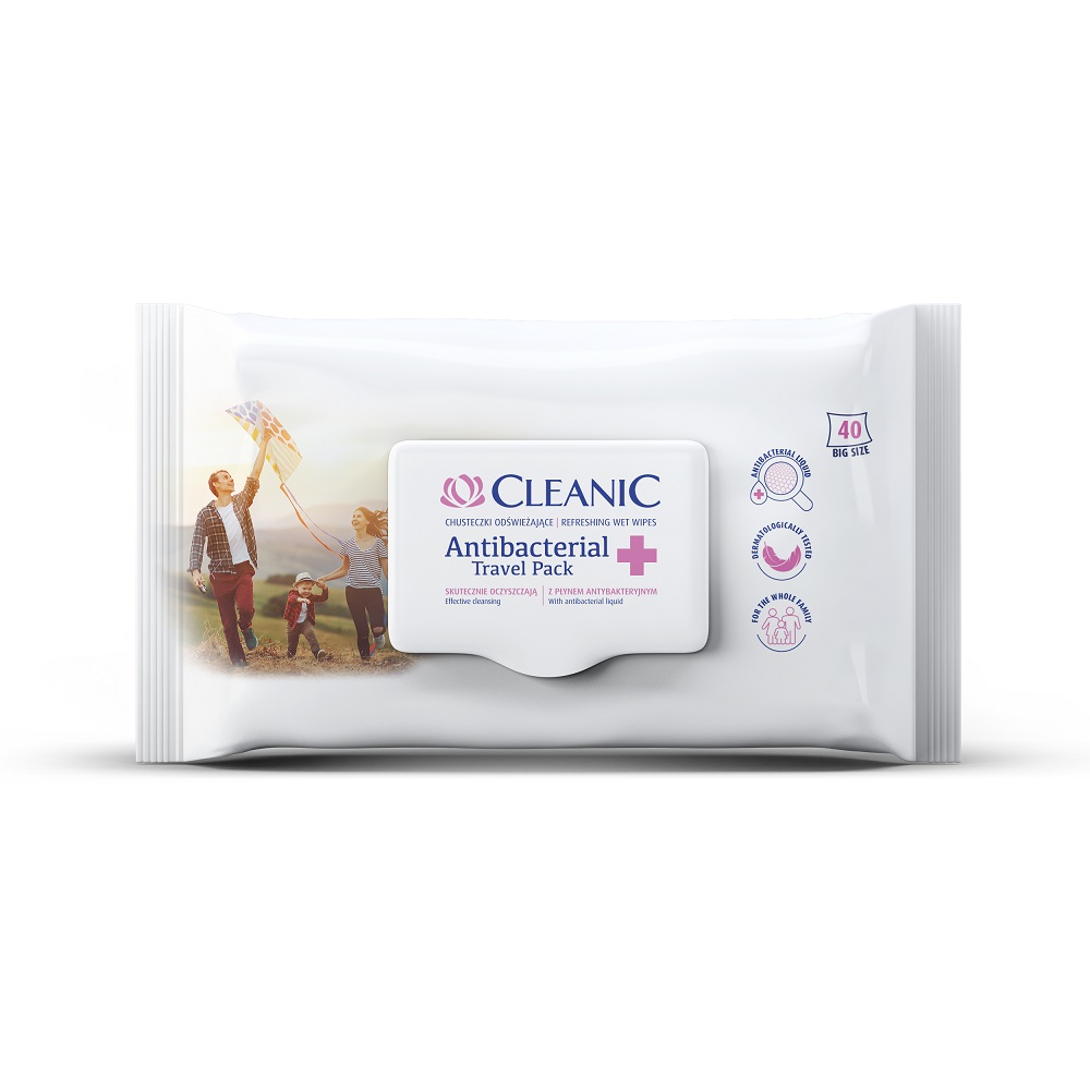 47614091589188877 Antibacterial Travel Pack chusteczki odświeżające z płynem antybakteryjnym 40szt. - obrazek 1