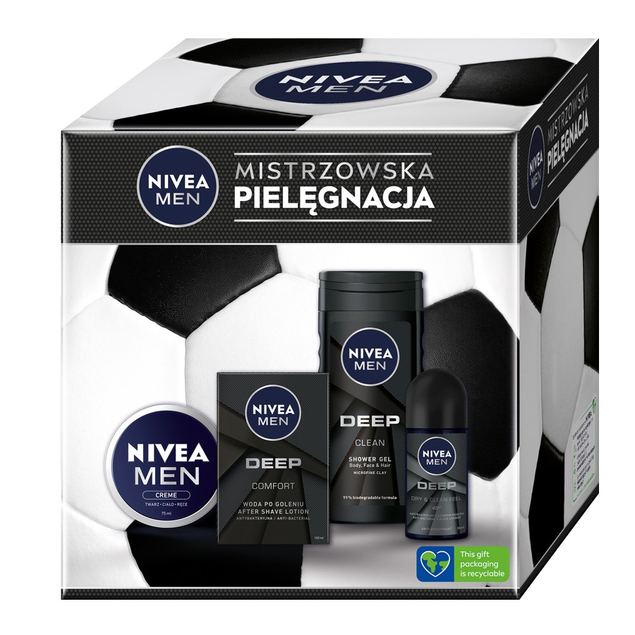 48520701665406646 Football Box zestaw Deep żel pod prysznic 3w1 250ml + Deep antybakteryjna woda po goleniu 100ml + Men Creme krem do ciała i twarzy 75ml + Deep antyperspirant w kulce 50ml - obrazek 1