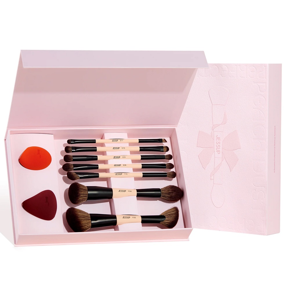 48822281731386086 Peach Dust Perfection Beauty Kit zestaw dwustronnych pędzli do makijażu 7szt. + gąbeczki do makijażu 2szt. T506 - obrazek 1
