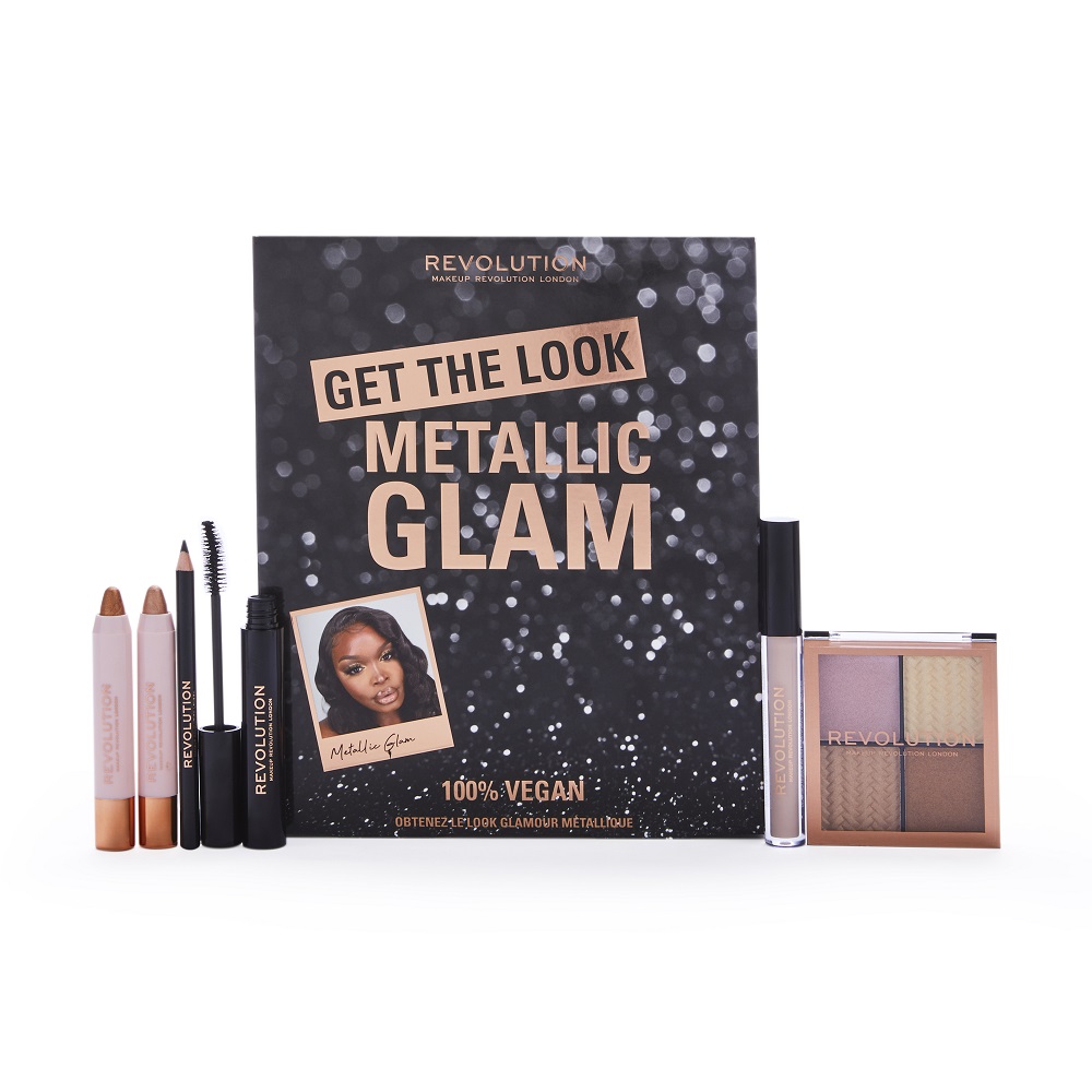 49266701667821047 Get The Look: Metallic Glam Makeup Set zestaw Shimmer Shadow Stick Glam 2.5g + Shimmer Shadow Stick Crush 2.5g + Eye Primer 2.5ml + Mascara Black 8g + Khol Eyeliner Black 1.15g + Highlight Quad 4x1g - obrazek 1
