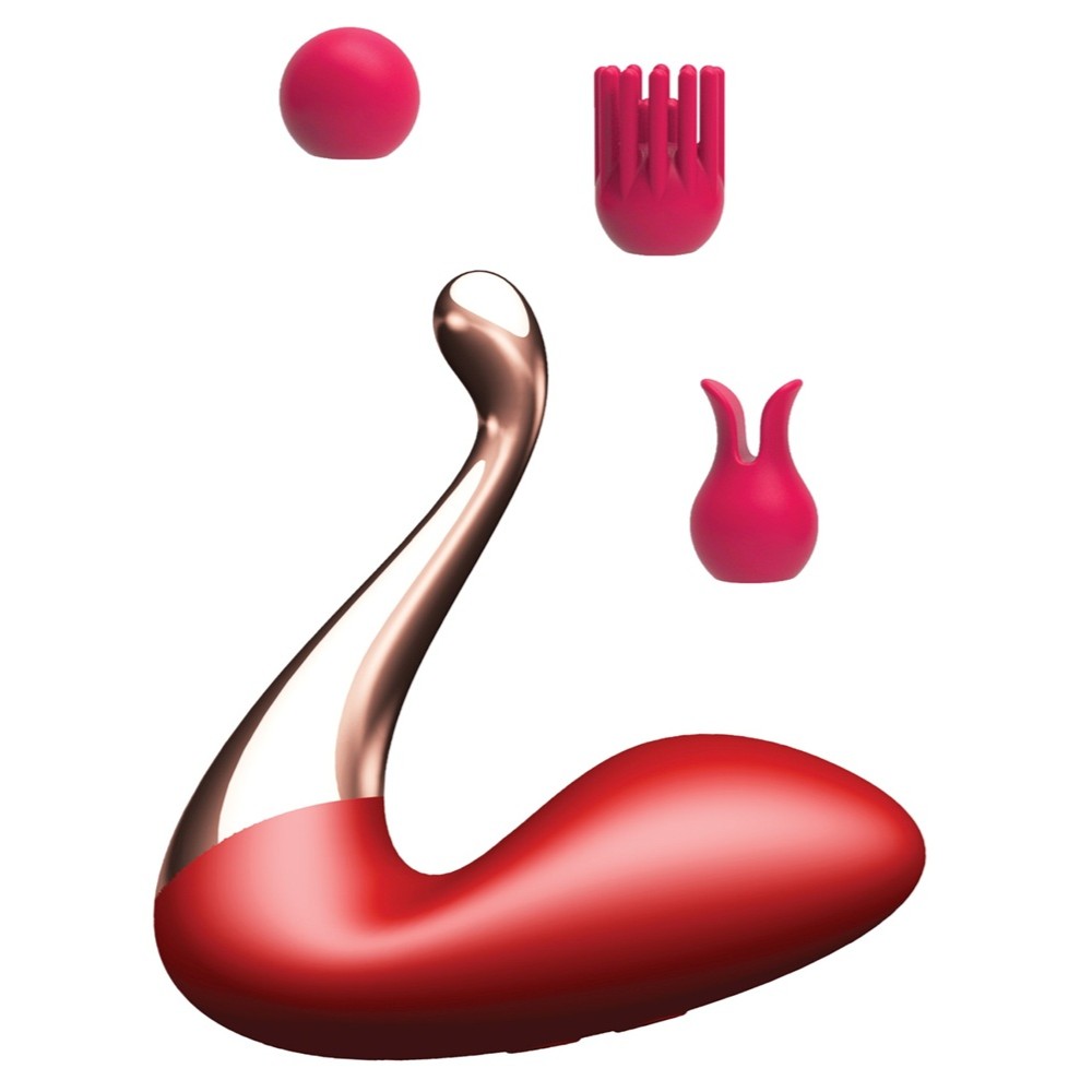 49469431753435743 Swan Massager masażer w kształcie łabędzia z trzema zamiennymi końcówkami Red - obrazek 1