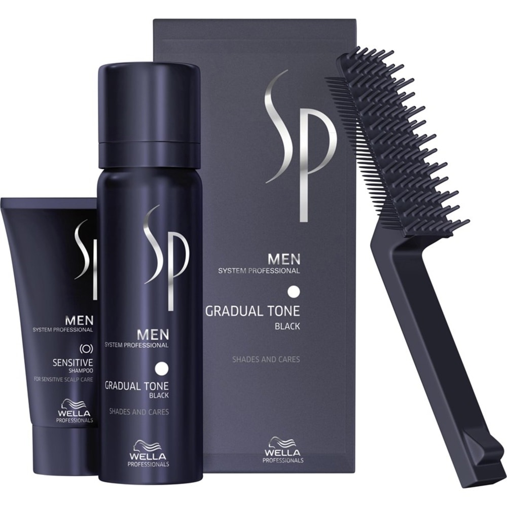 49602771650446553 SP Men Gradual Tone Black zestaw do stopniowej eliminacji siwizny pianka pigmentująca 60ml + łagodny szampon 30ml + szczoteczka - obrazek 1