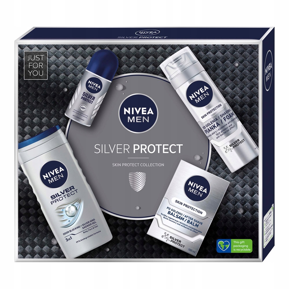 49731261664797281 Men Silver Protect zestaw pianka do golenia 200ml + żel pod prysznic 250ml + balsam po goleniu 100ml + antyperspirant roll-on 50ml - obrazek 1
