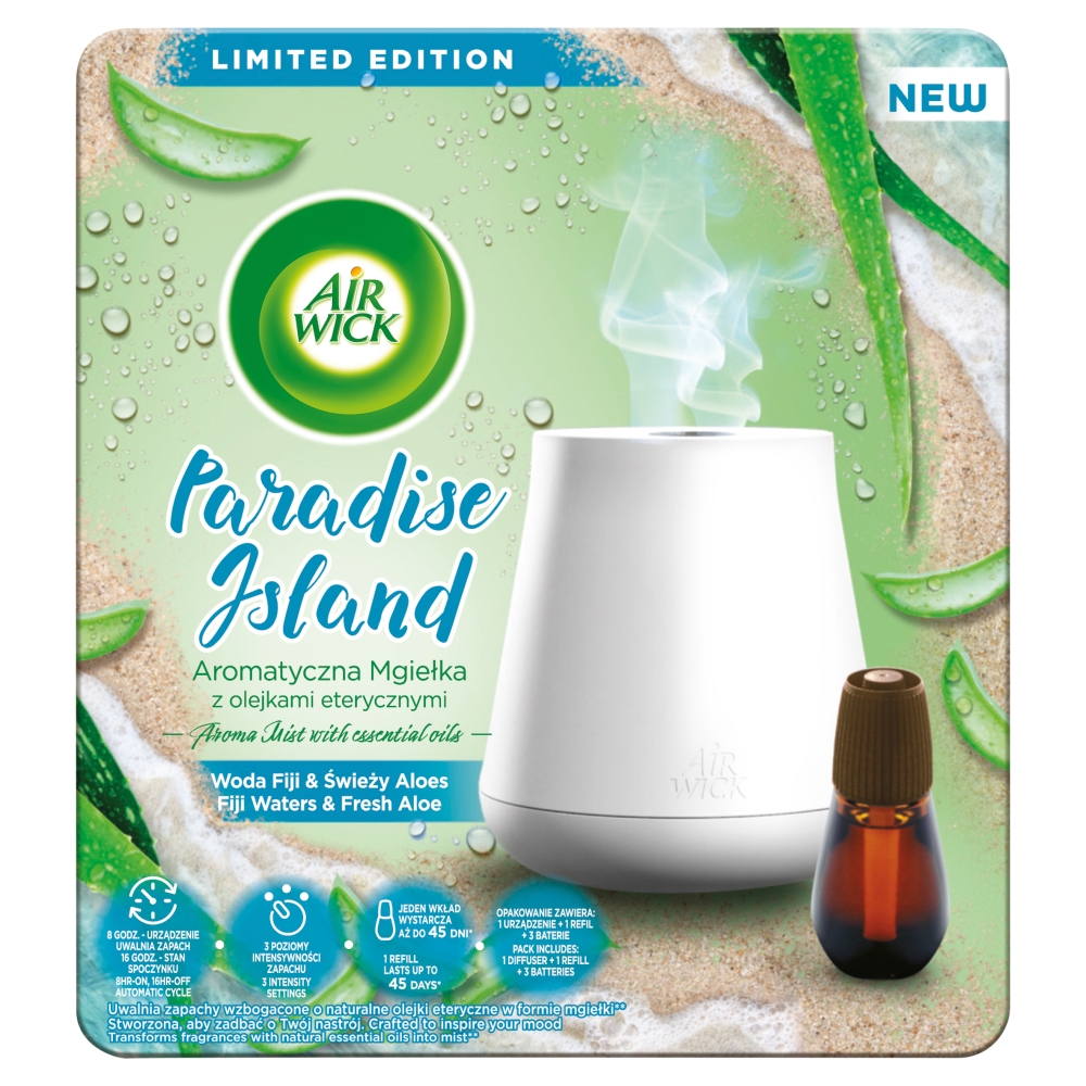 50005461677070897 Essential Mist Aroma Paradise Island automatyczny odświeżacz powietrza + wkład o zapachu wody fiji i świeżego aloesu 20ml - obrazek 1