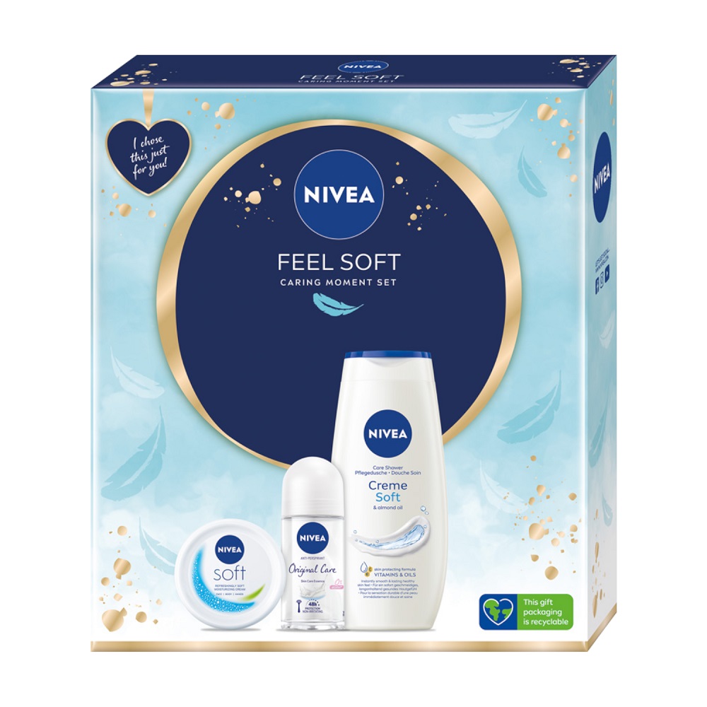 Created with GIMP Feel Soft zestaw antyperspirant roll-on 50ml + krem intensywnie nawilżający 100ml + żel pod prysznic 250ml - obrazek 1