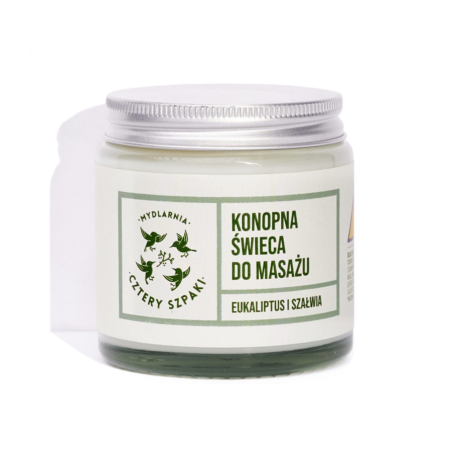 50405641701427655 Konopna świeca do masażu Eukaliptus i Szałwia 120ml - obrazek 1