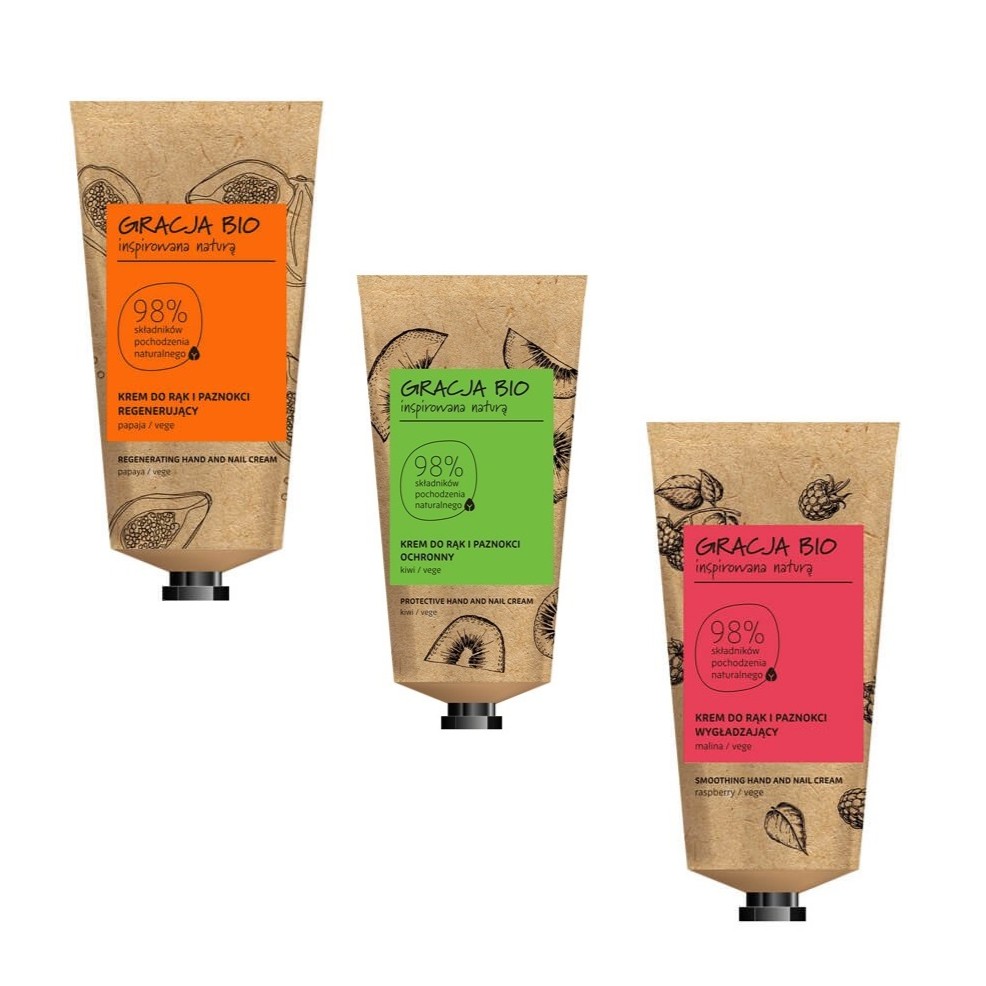 51946431773304584 Zestaw Bio regenerujący krem do rąk Papaja 50ml + ochronny krem do rąk Kiwi 50ml + wygładzający krem do rąk Malina 50ml - obrazek 1