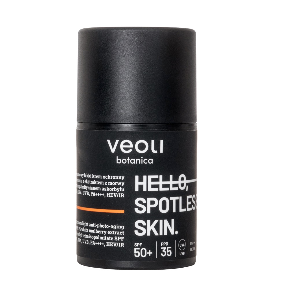 52361781755060281 Hello Spotless Skin szerokopasmowy lekki krem ochronny przeciw fotostarzeniu z ekstraktem z morwy białej 1% i tetraizopalmitynianem askorbylu SPF50+ 50ml - obrazek 1