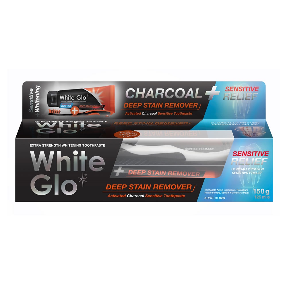 53314601585064679 Charcoal Deep Stain Remover Sensitive Relief wybielająca pasta do zębów z aktywnym węglem 125ml + szczoteczka - obrazek 1