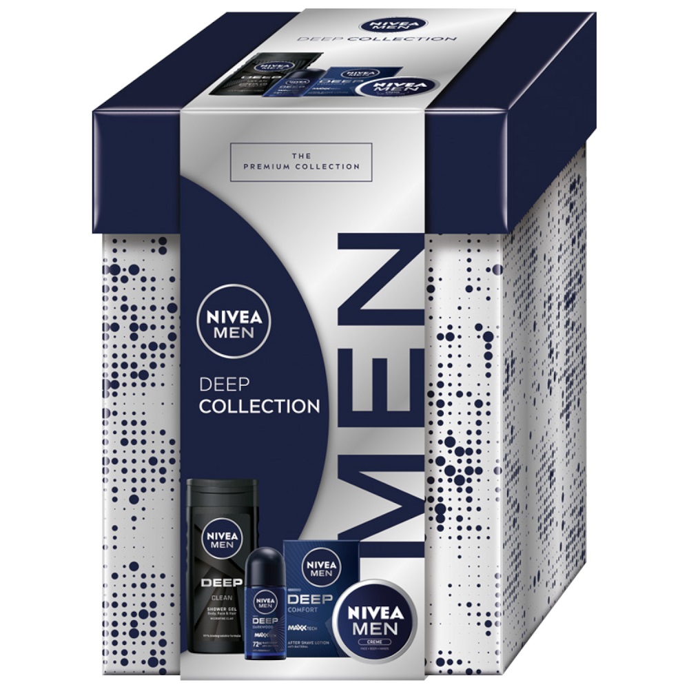 Created with GIMP Men Deep Collection zestaw krem uniwersalny 75ml + antyperspirant roll-on 50ml + żel pod prysznic 3w1 250ml + antybakteryjna woda po goleniu 100ml - obrazek 1