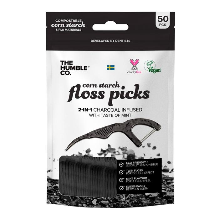 5486291571986240 Natural Dental Floss Picks nicio-wykałaczki Charcoal 50szt - obrazek 1