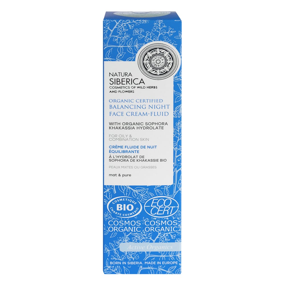 55676471631890138 Organiczny certyfikowany balansujący krem - fluid do twarzy na noc do skóry mieszanej i tłustej z hydrolatem z sofory chakaskiej 50ml - obrazek 1